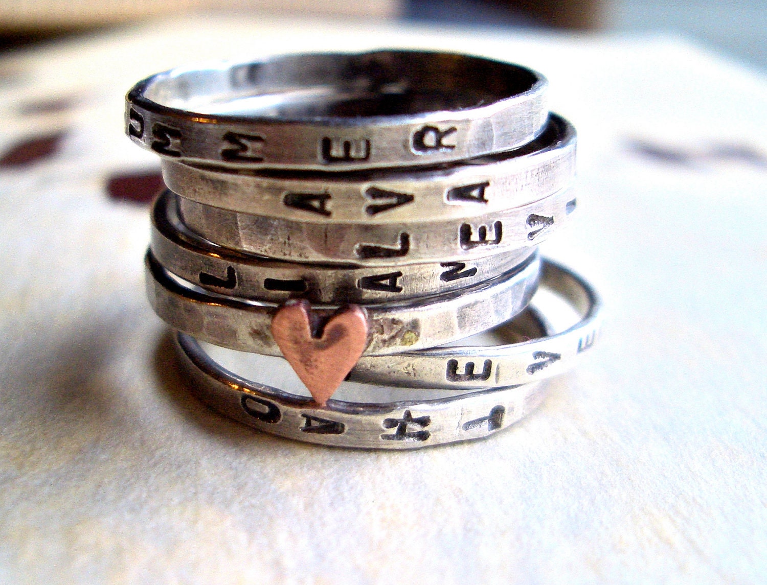 Lucky Seven In Love:  Personalized Sterling Silver Stacking Rings