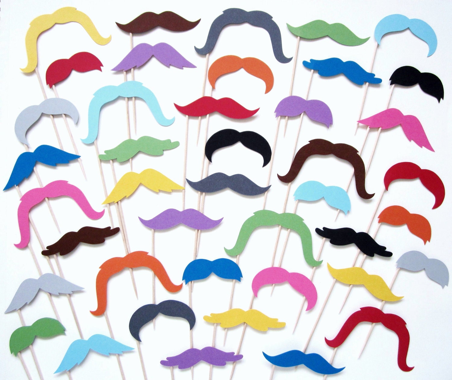 Mustache Cupcake Toppers - Set of 36 Picks - You Choose Colors