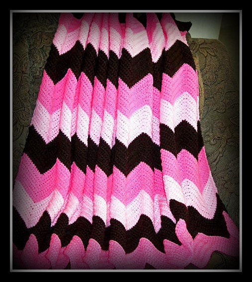 Crochet  Ripple Afghan  Made To Order Pink And Brown