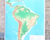 Vintage Pull Down School Map - South America 1964 - Denoyer-Geppert Co.