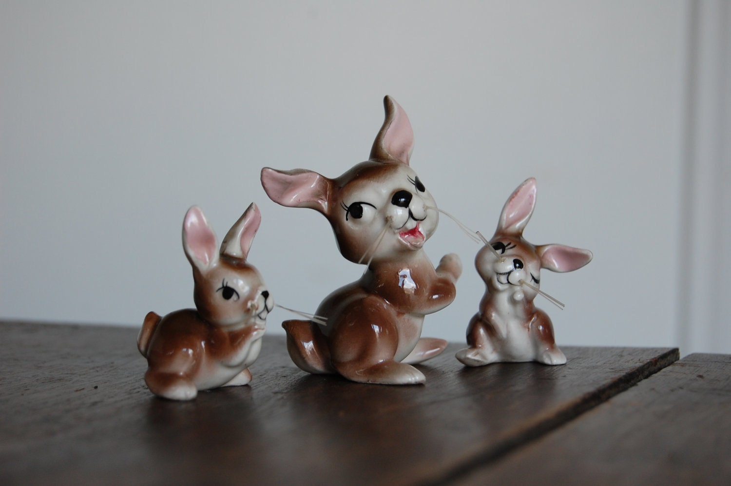 3 Little Vintage Porcelain Bunnies with Wiskers and enough Cuteness to Go Around