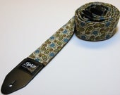 Paisley Guitar Strap - RAIN DROPS - Blue Flowers