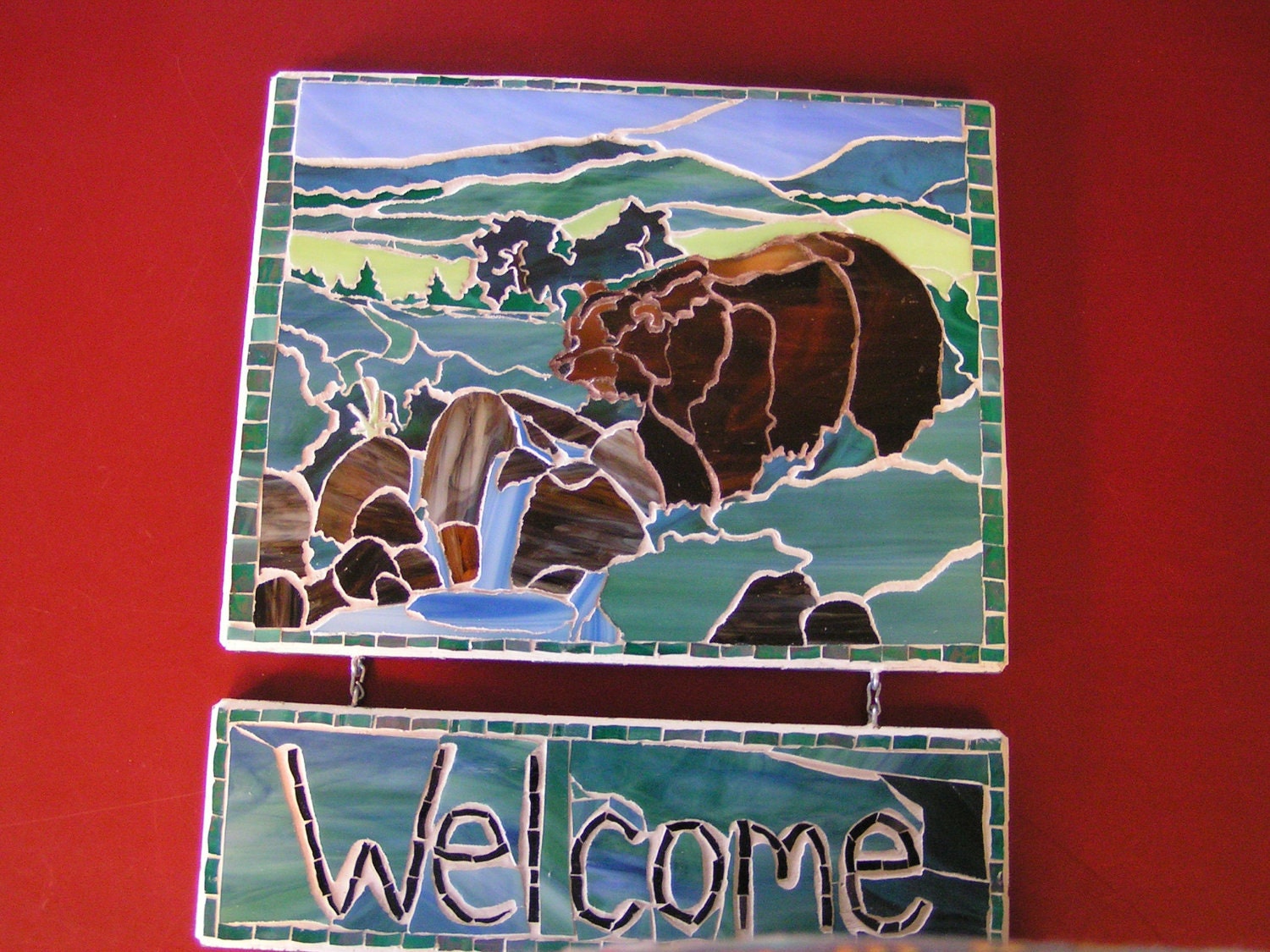 Grizzly Bear Mosaic Welcome sign