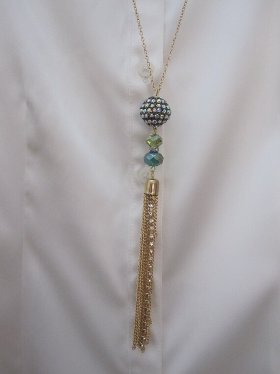 Sale Aurora Borealis Crystal  Tassle Charm Pendant Necklace / Lariat Multicolor crystal pendant
