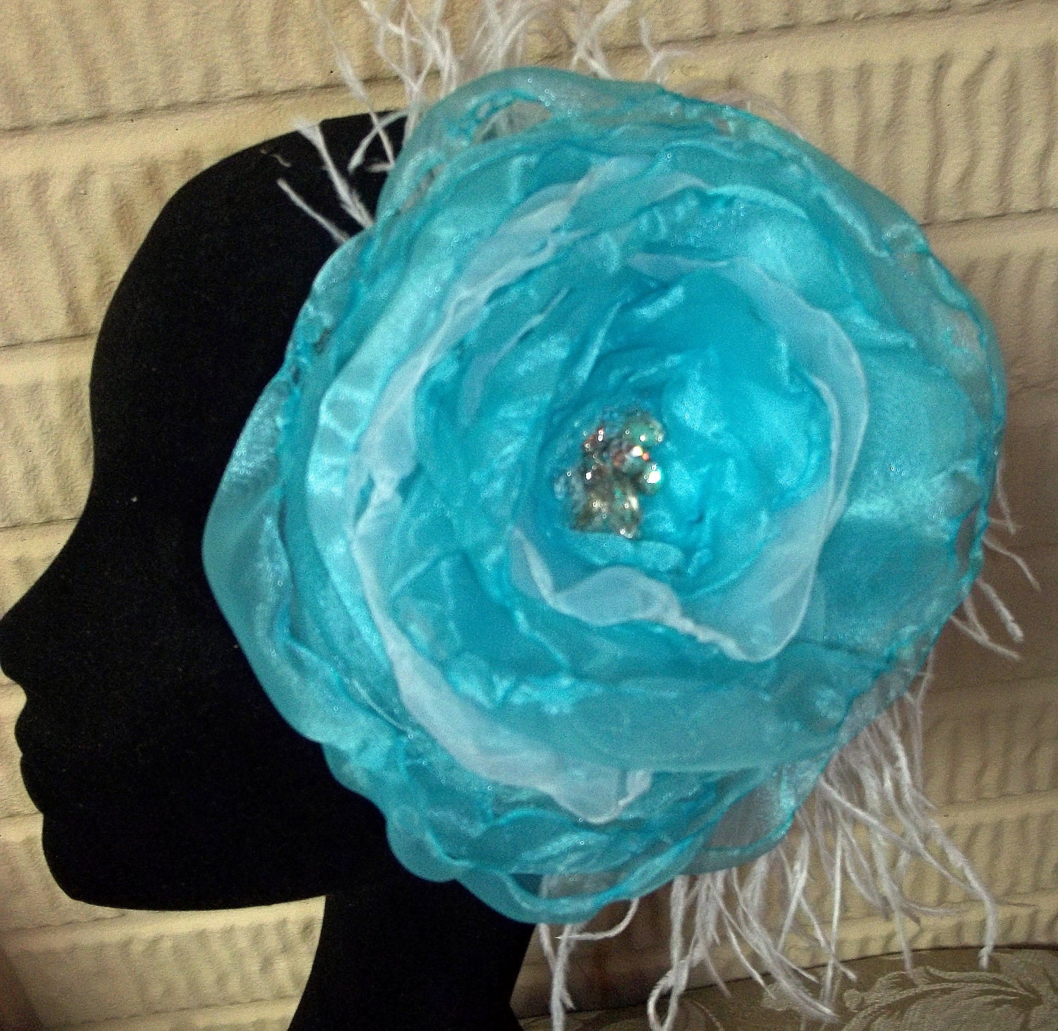 Tiffany Blue and Ostrich Feather Fascinator, Wedding Flower Fascinator