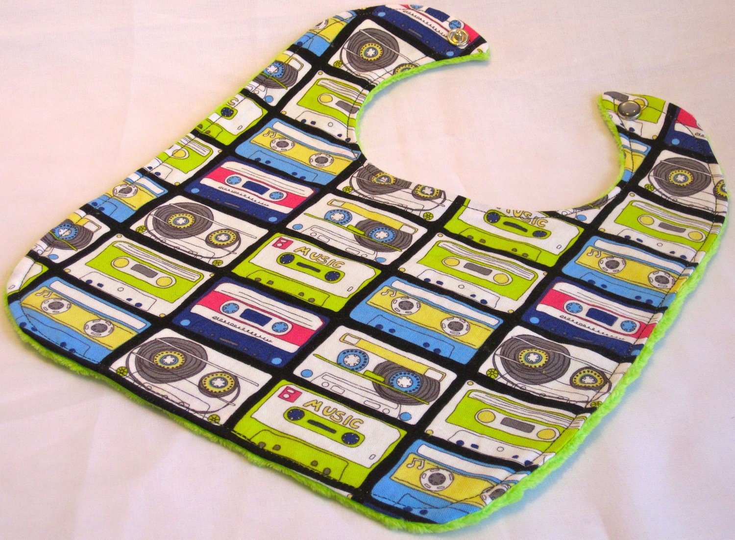 Retro Cassette Tapes Lime Green Bib