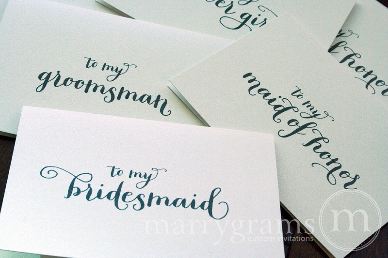 To My Bridesmaid, Maid of Honor, Wedding party... Wedding Thank You Cards - Groomsman Thank You Note, Best Man Card