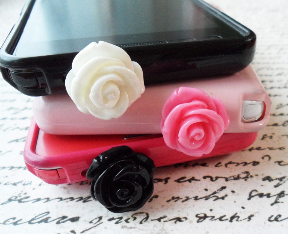 Rose earphone plug - pink, black, red, white (pick your color)