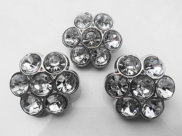 3 Plastic Acrylic Crystal Clear Flower Rhinestone Crystal Buttons For Hair Flower Comb Clip Wedding Accessories 25MM 2999-2R.