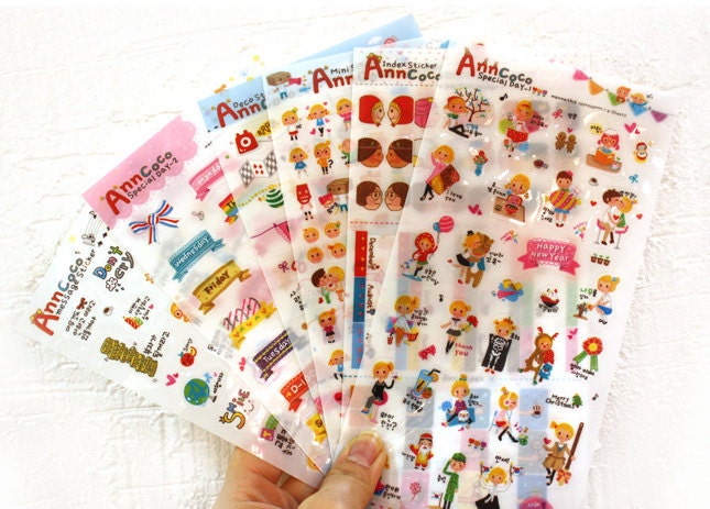 Deco Translucent Sticker Set - Ann Coco - Cartoon Style - 6 Sheets