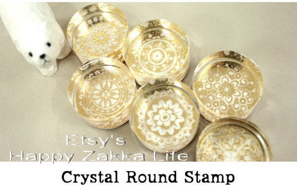 Crystal Square Stamp Set - Round Deco Pattern Series - 6 Pcs & 2 Ink Pads
