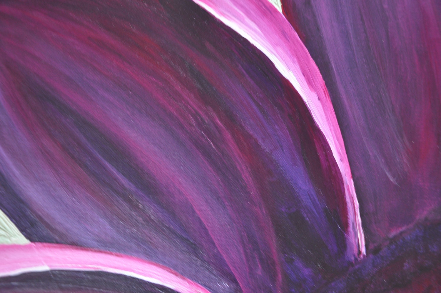 Purple and pink flower on green acrylic painting on canvas