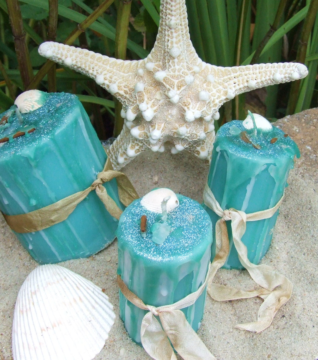 Sacred Sea. Enchanted Witchery Candle. 2x3 Mystic Sea Scent. Sea Glass. Drift Wood. Shells. Cleansing, Puification, Inspiration.