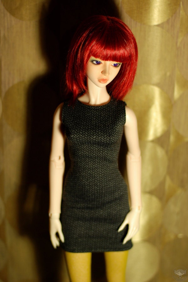 SD Grey Herringbone Knit Dress For BJD - Last One