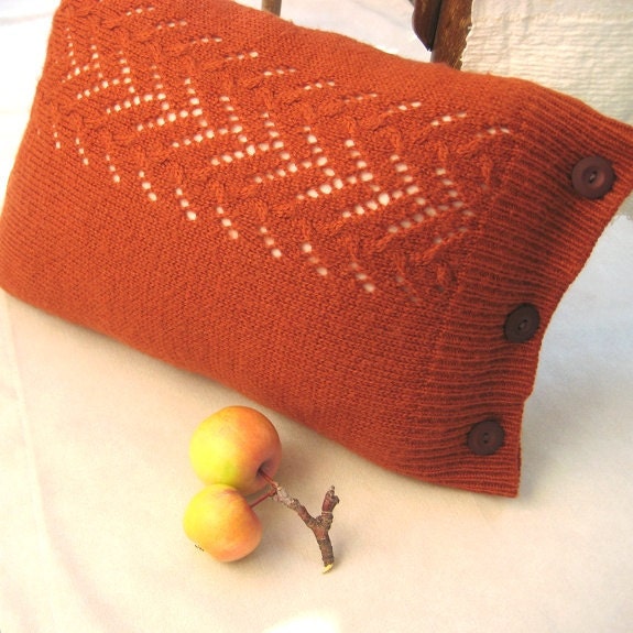 Cable Lace Knit Pillow Brick Pillow Sweater Wool Rustic Upcycled Personalized 12 "x 16" Home&Living SALE Handmade by margity