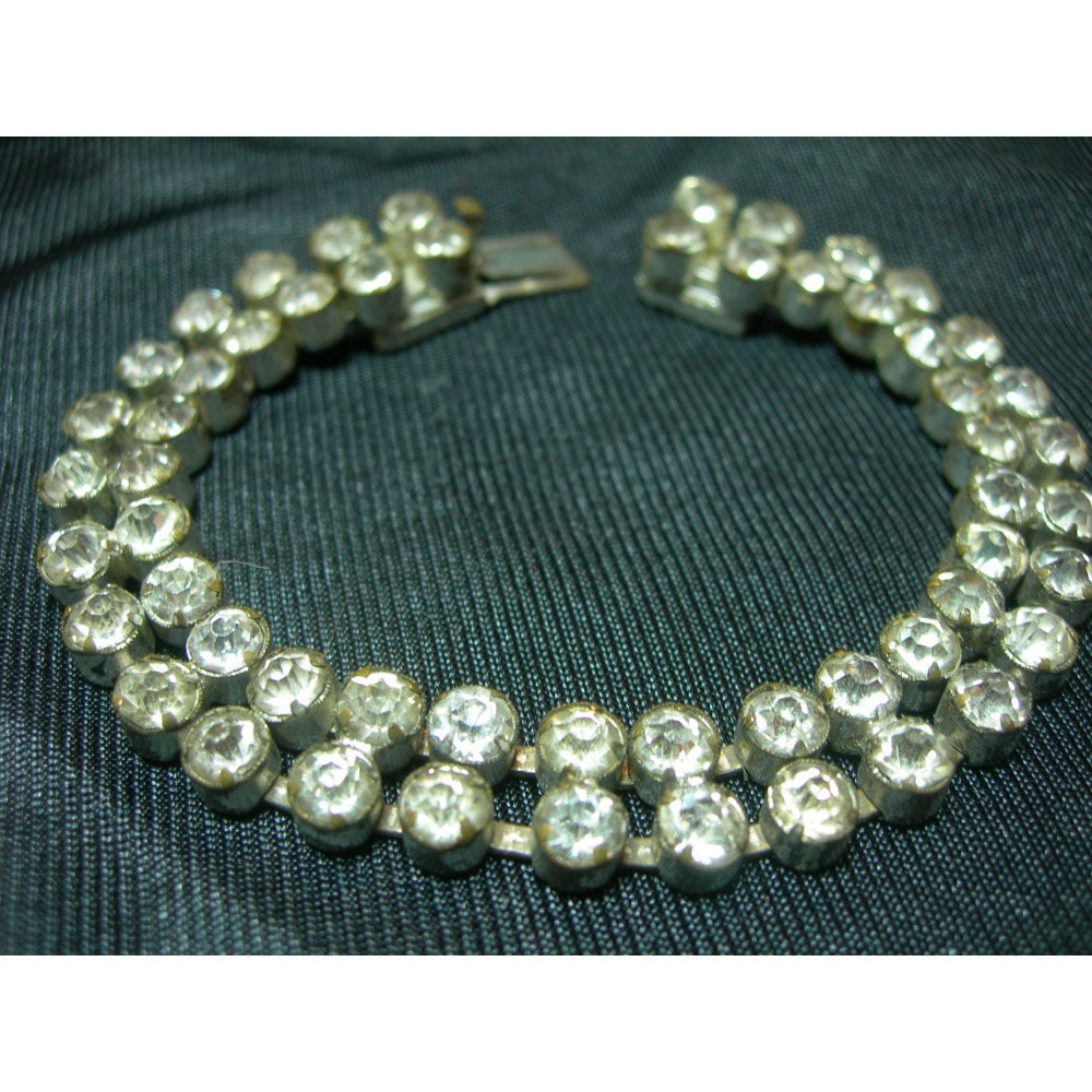 Vintage Czech Double Row Crystal Rhinestone Bracelet