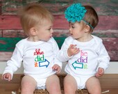 Embroidered T-shirt saying - "He Did It" Or " She Did it" - Twins Shirts