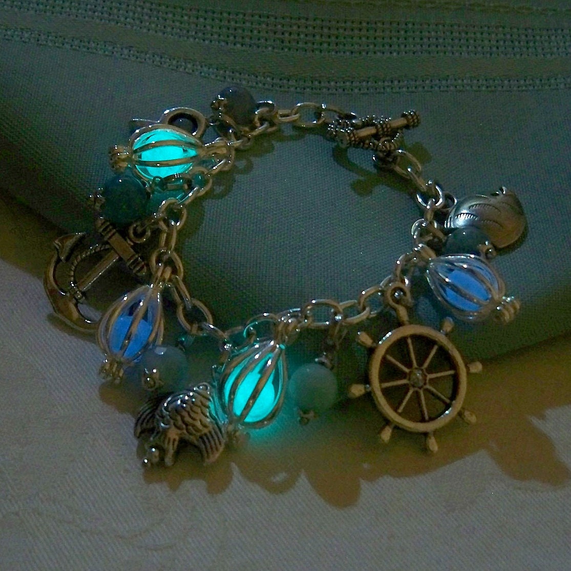 Mermaids Magic Charm Bracelet - Featuring Mini Mermaid's Magic and Ocean Inspired Charms and Gemstones - Amazing Glow in the Dark Effects - Clover13