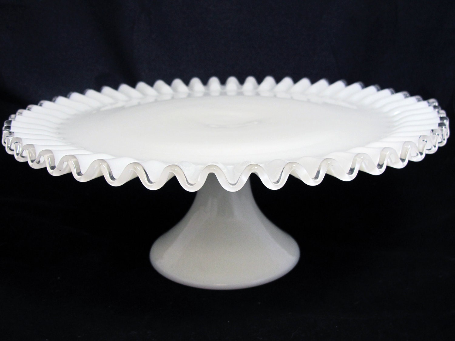 Vintage Milk Glass Silver Crest Cake Stand by Fenton