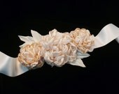 Tracy Bridal Sash Floral Wedding Belt Ivory Cream Flowers and Leaves for Bride or Bridesmaids