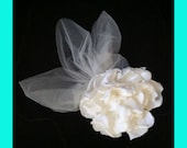 Bridal Hair Clip Fascinator Wedding Brooch Pin Boutonniere Ivory Flower Tulle
