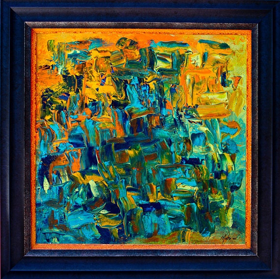 Abstract Acrylic original painting (16x16) framed - Summer Heat
