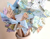 Pinwheels,Map Pinwheel,  Cupcake Topper, Cupcakes, Vintage Wedding, Destination Wedding, Set of 24, Travel Theme, Map Wedding