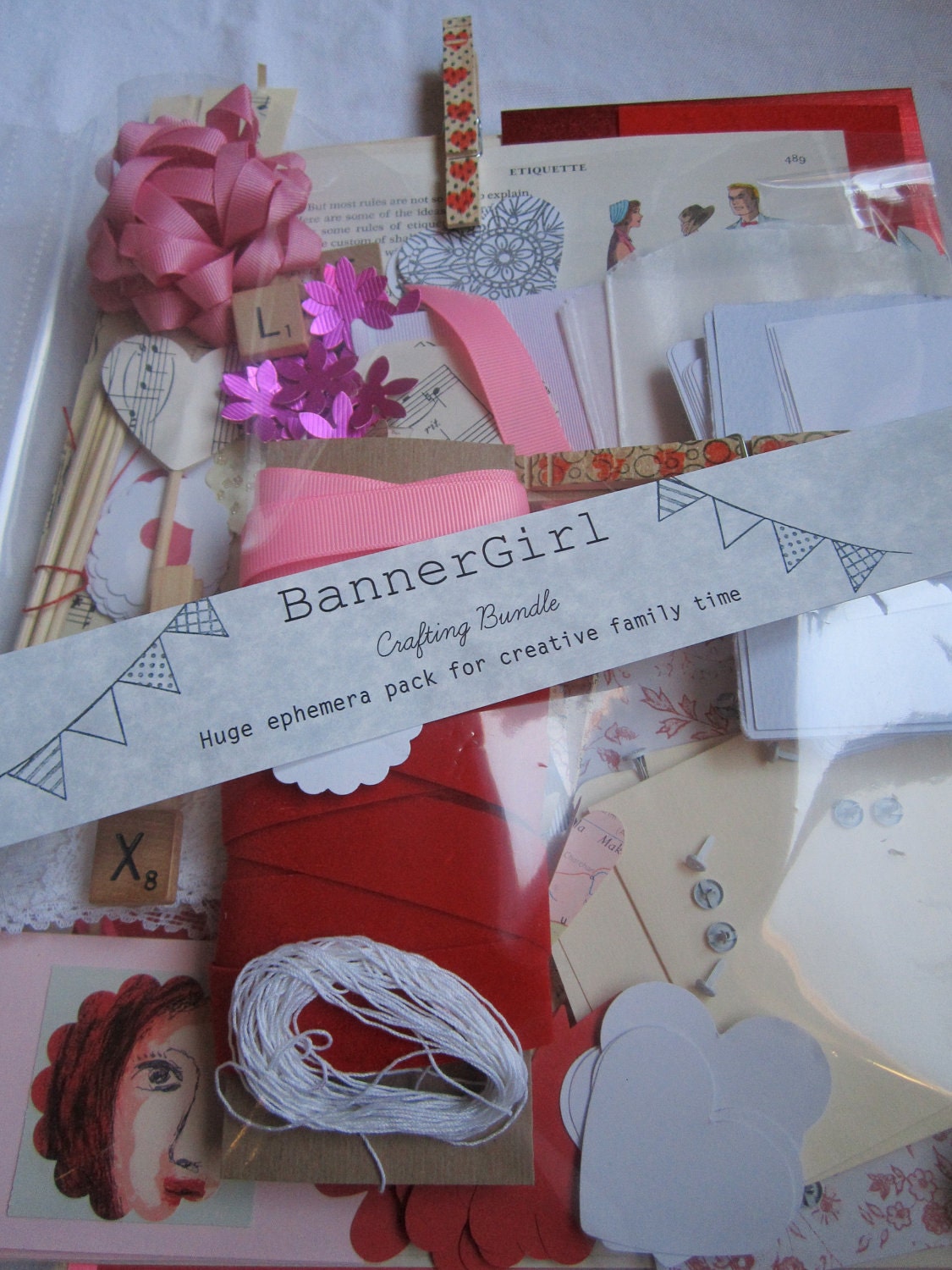 Valentines Craft kit--extra huge assortment of crafting supplies, paper ephemera, create a house full of Valentines cheer, grab bag