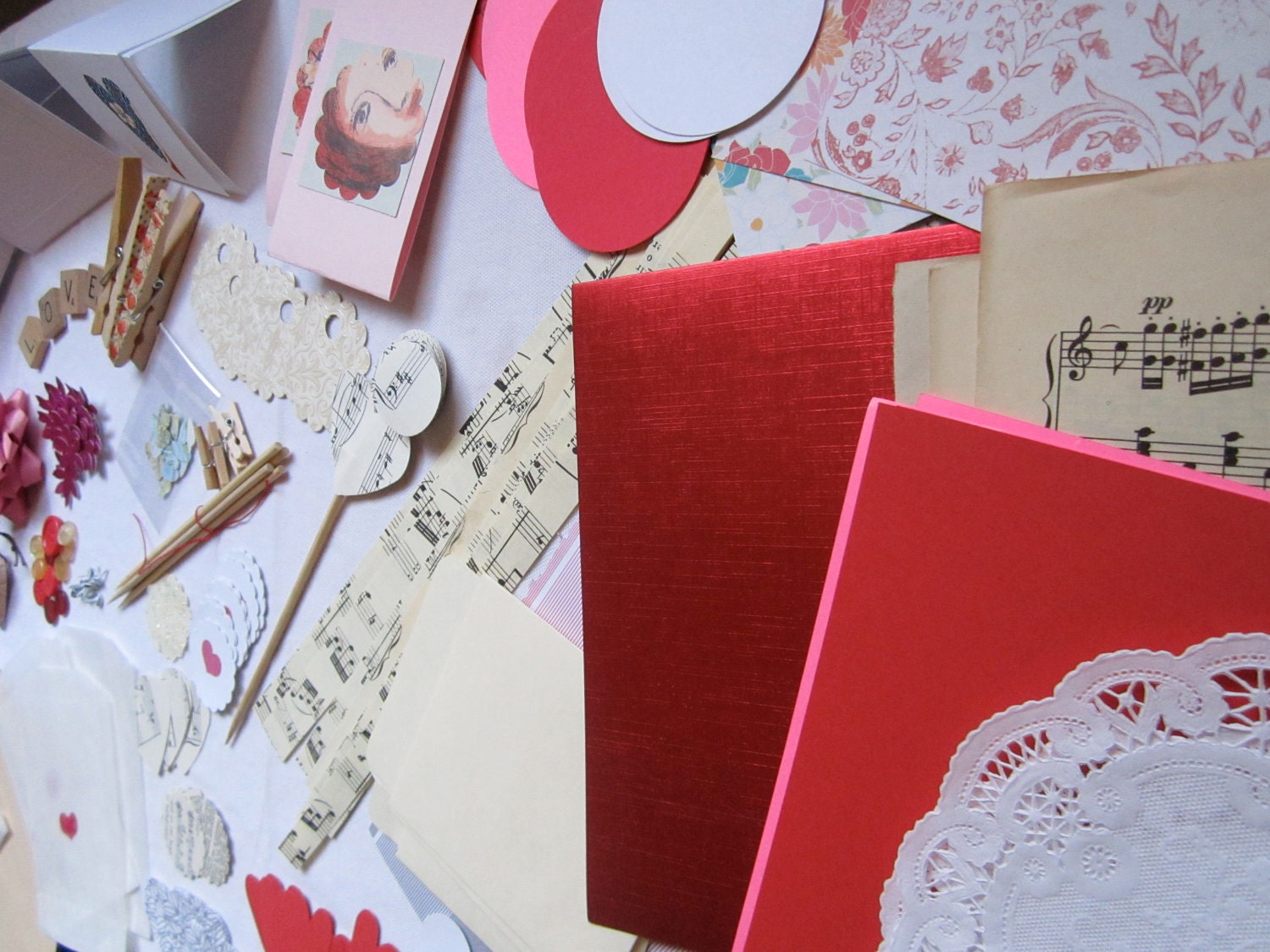 Valentines Craft kit--extra huge assortment of crafting supplies, paper ephemera, create a house full of Valentines cheer, grab bag