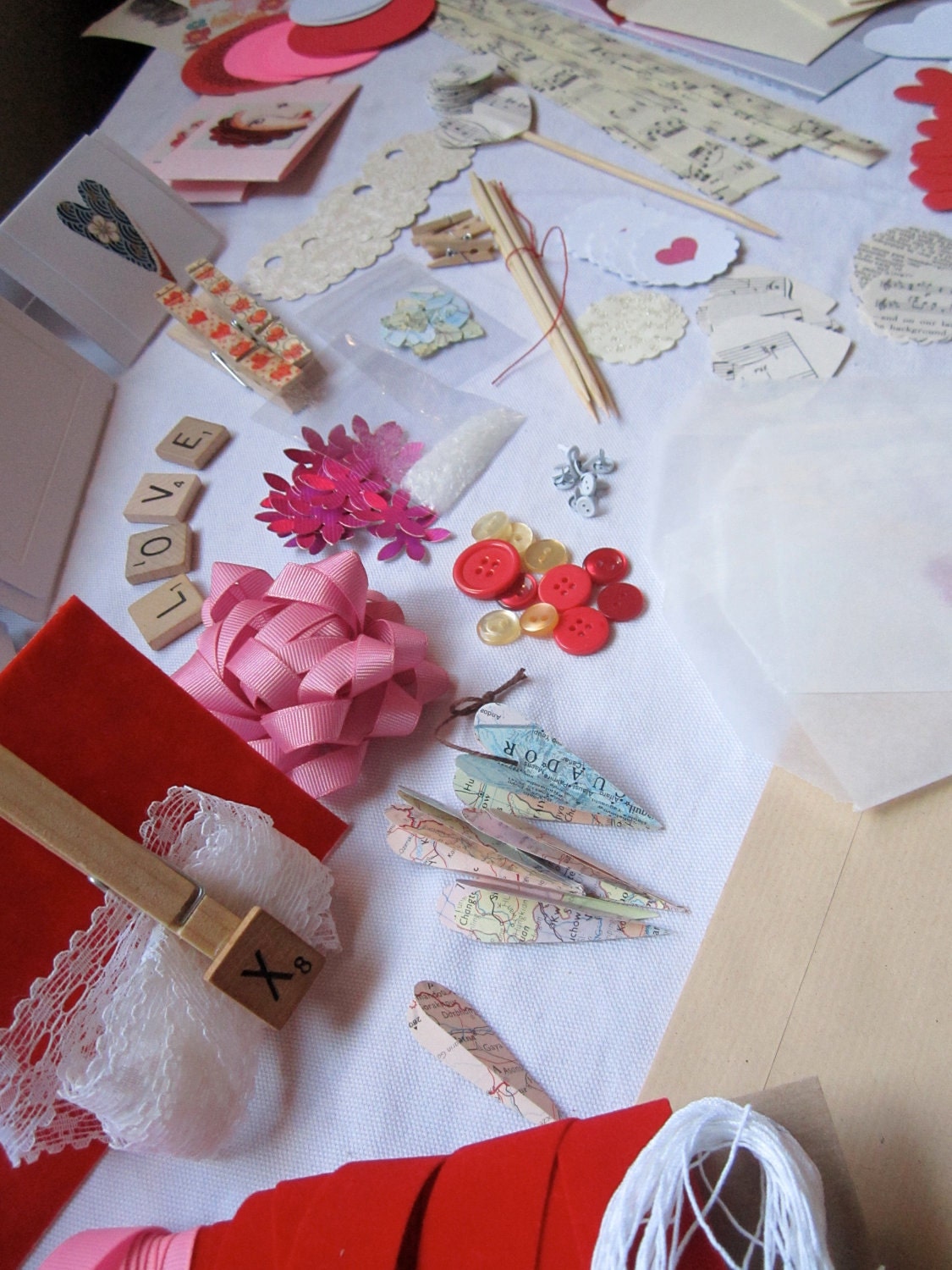 Valentines Craft kit--extra huge assortment of crafting supplies, paper ephemera, create a house full of Valentines cheer, grab bag