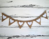 Tiny burlap banner with white glittered hearts