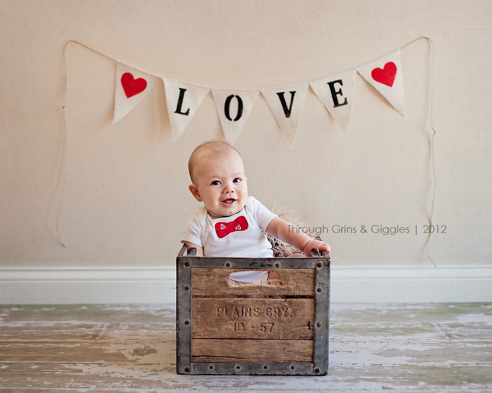 Love burlap bunting  with red hearts