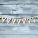 Love is sweet burlap banner with fuchsia pink glittered hearts, lowercase