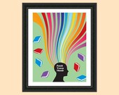 Books and reading art print poster Feed Your Head in bright colors