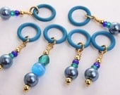 stitch markers knitting pattern markers blue on blue set of 6 one of a kind ooak