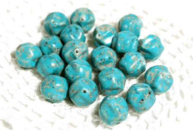 lucite beads new old stock artisanal painted bumpy 10 mm turquoise grey speckle