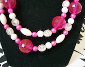 Mid Century  Pink Beaded Necklace Opera Length