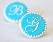 Monogram Letter Baby Shower Cookie Favors // 1 doz. // Christening Baptism Naming Vintage Script Initial Personalized Gender Reveal