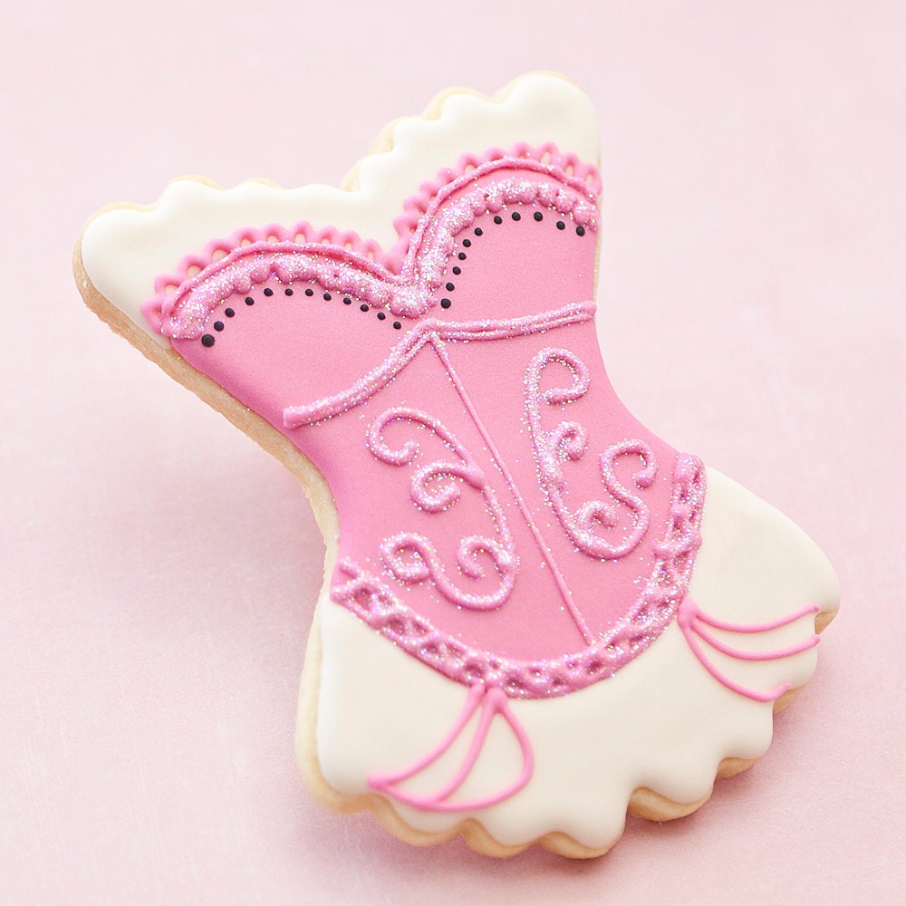 Pink Glitter Burlesque Lingerie Bachelorette Cookie Favors - Corset Wedding Party Favors // 1 doz. // Bridesmaid gift Wedding Shower Cabaret