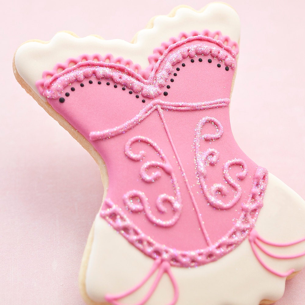 Pink Glitter Burlesque Lingerie Bachelorette Cookie Favors - Corset Wedding Party Favors // 1 doz. // Bridesmaid gift Wedding Shower Cabaret