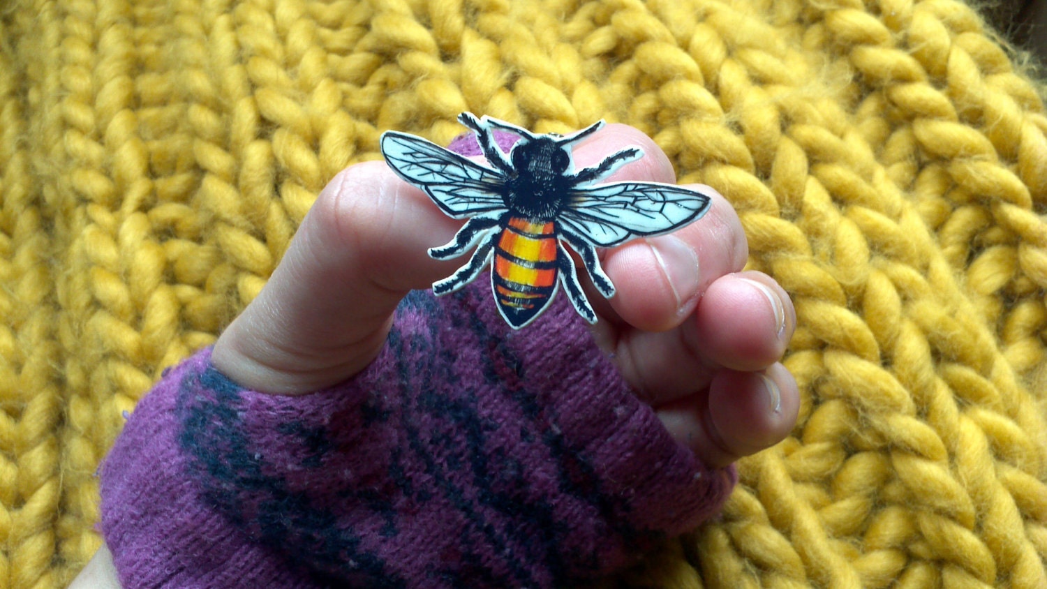 Original Illustration Busy Bee Brooch