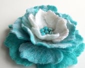 Hand Felted Flower Brooch, Wool Felt Jewelry ,Felted Flower"Pure Beauty in blue"(MADE TO ORDER)