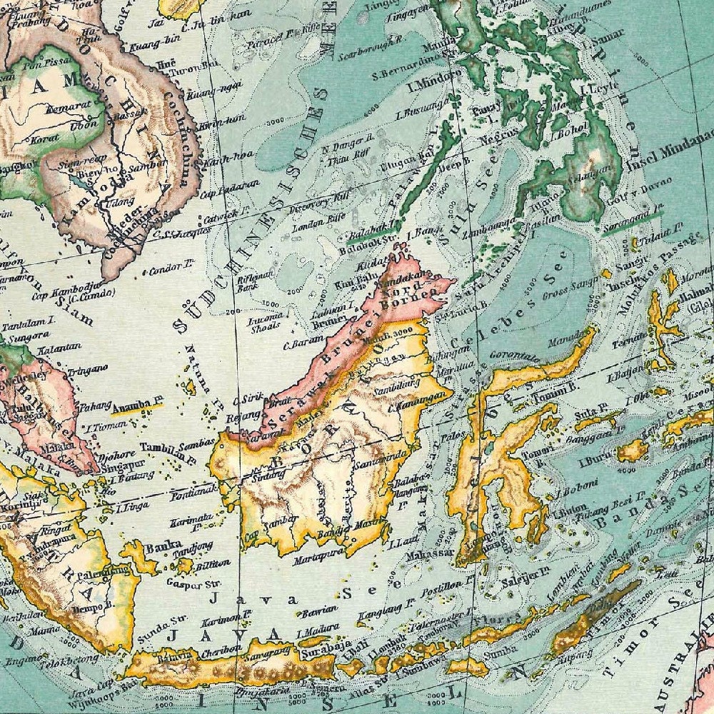 Asia Antique Map 1912 Stieler
