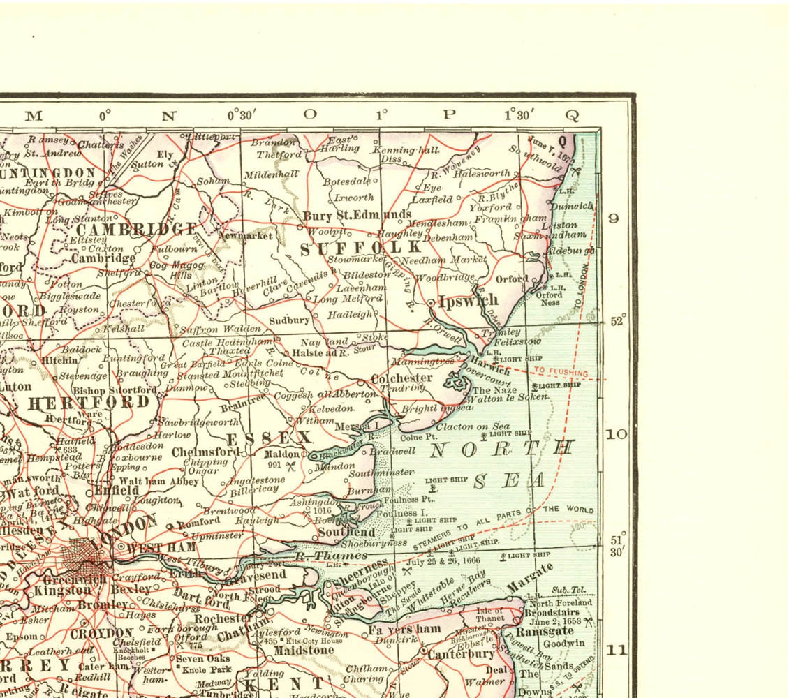 Vintage Map England and Wales South 1930s  Large to Frame