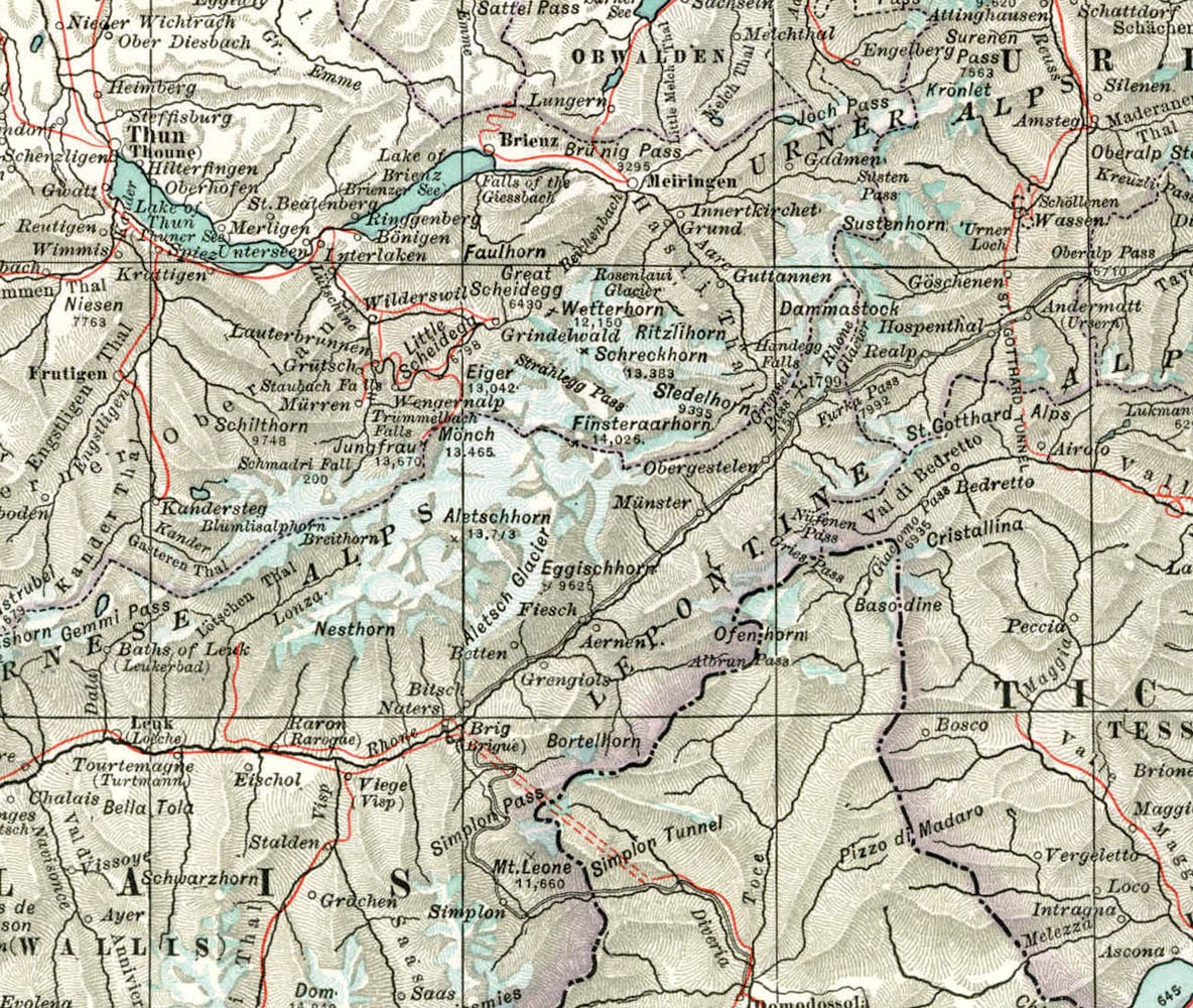 Switzerland Vintage Map Large to Frame 1930s