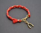 Coral red cotton braid bracelet