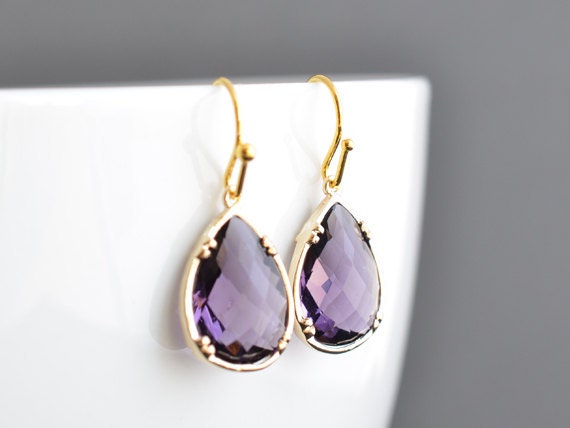 Deep amethyst simple 16k gold finished earrings