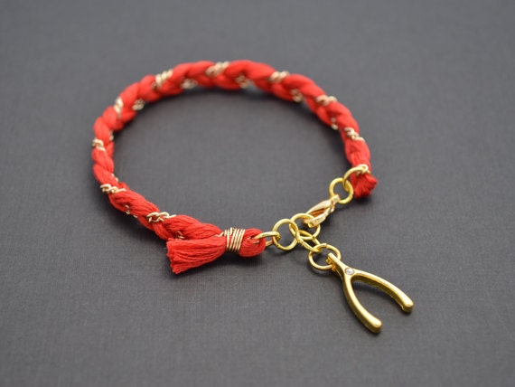 Coral red cotton braid bracelet