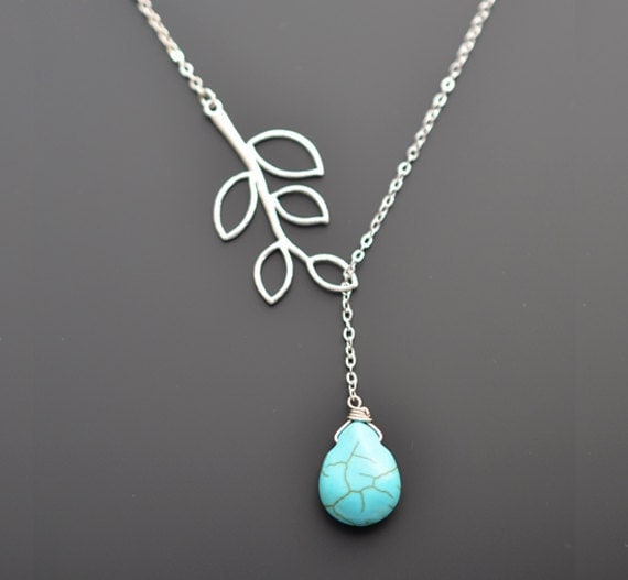 Turquoise teardrop and branch neckalce.