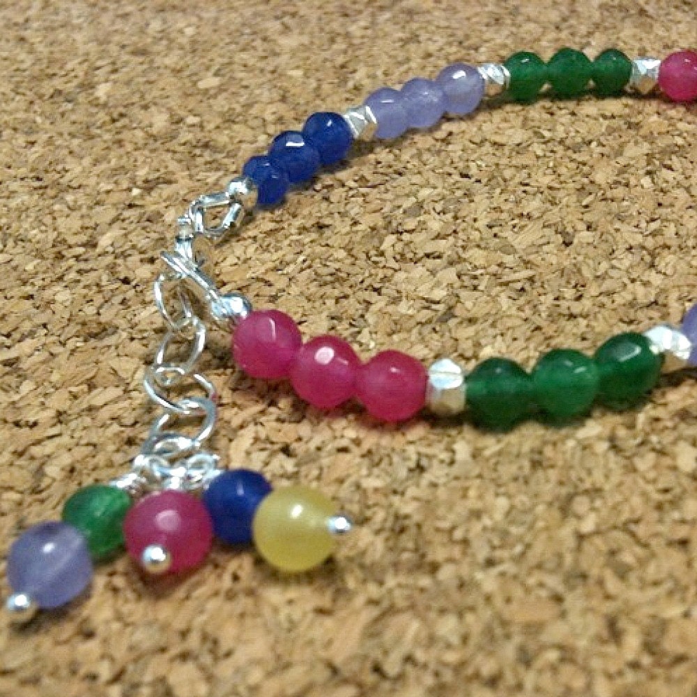 Children's Jade Bracelet Children's Sterling Silver Jewelry Unique Handcrafted Gemstone Jewellery Rainbow Blue Pink Green Yellow Purple